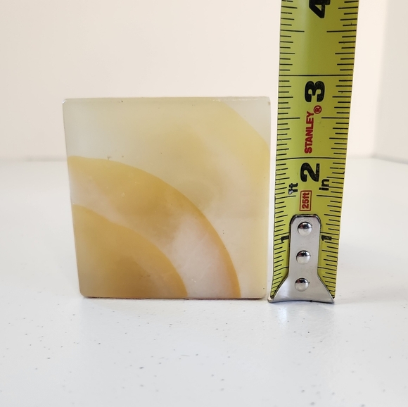 Vintage Green Tan Brown Onyx Desk Letter Pen Pencil Holder Caddy 2.75"x2.75" MCM - Picture 6 of 8